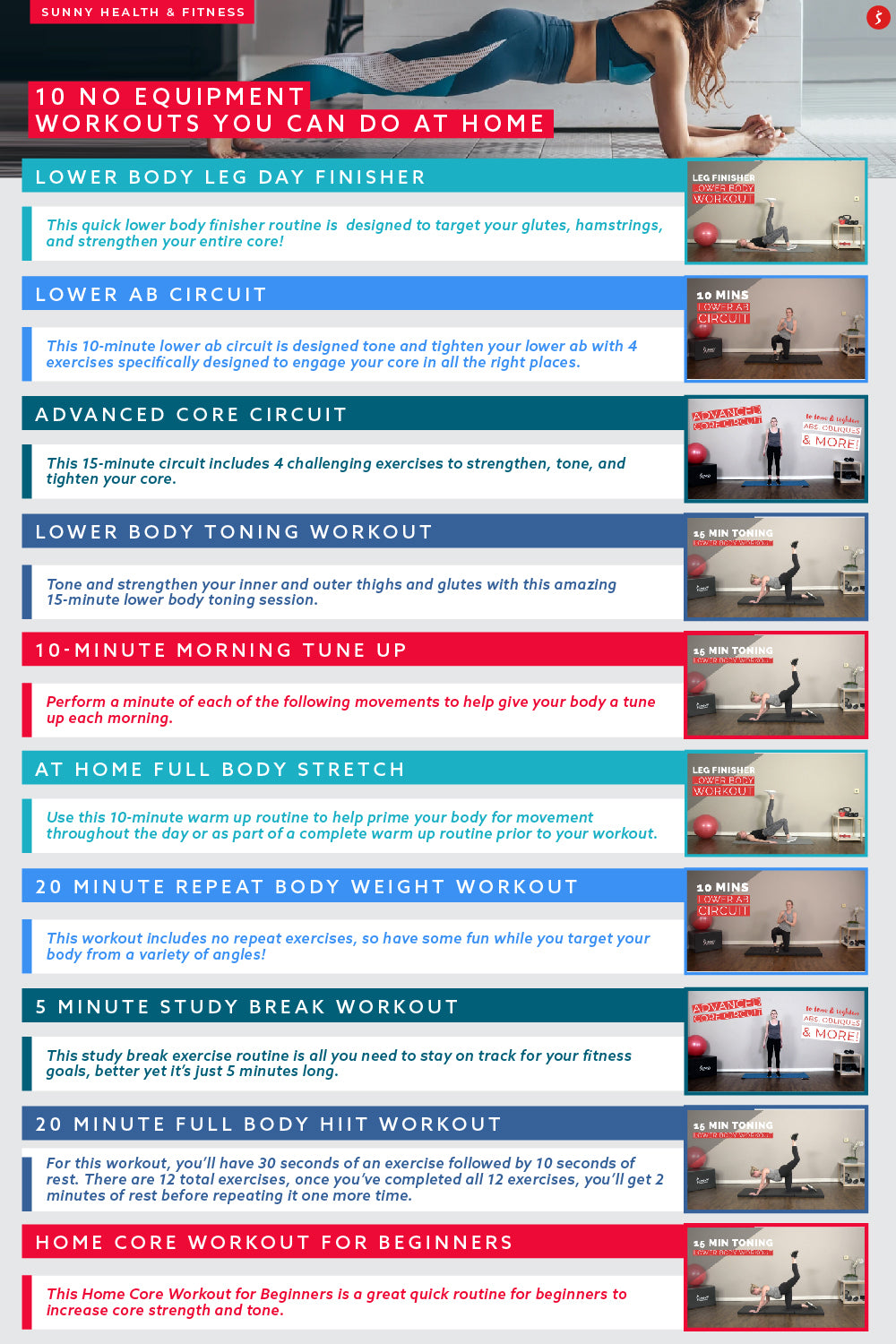 10 No Equipment At Home Workouts Infographic
