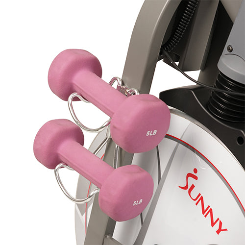 DUMBBELL HOLDERS | Use this cycling exercise bike with dumbbells (not included) to engage muscles in your upper body while you cycle. You can place them onto the built-in dumbbell holders when they are not in use (up to 20lb).