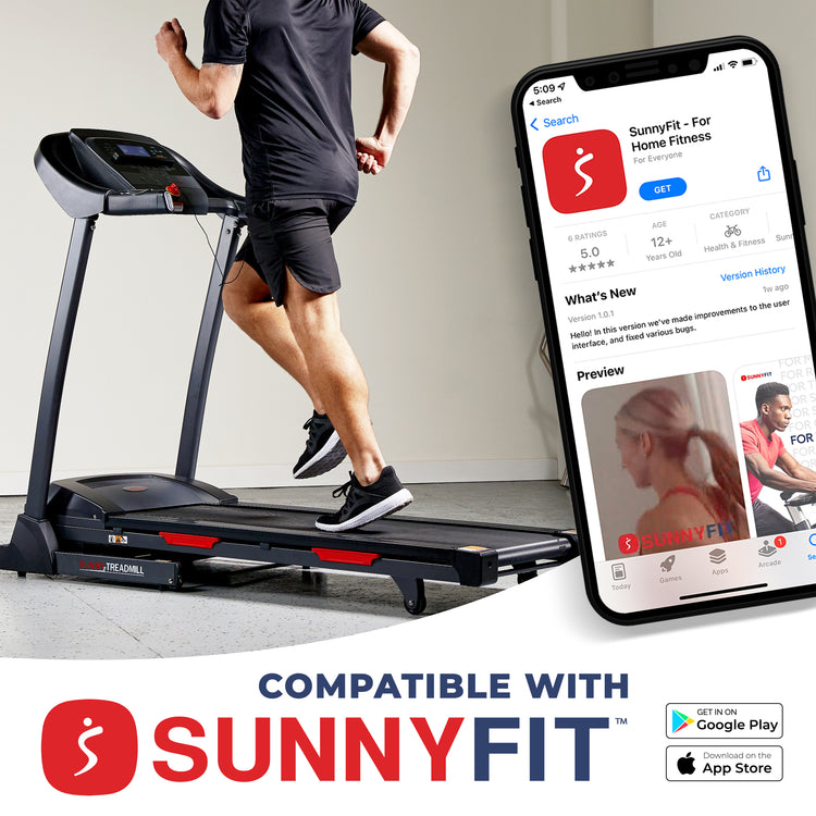 Premium Folding Auto-Incline Smart Treadmill with Exclusive SunnyFit® App Enhanced Bluetooth Connectivity